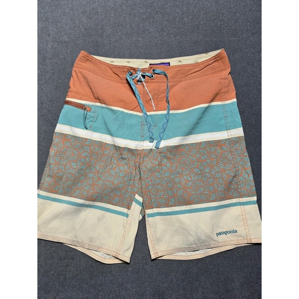 Patagonia Swim Trunks‎ Shorts 30 Orange Blue Pattern Athletic Beach BoardShorts